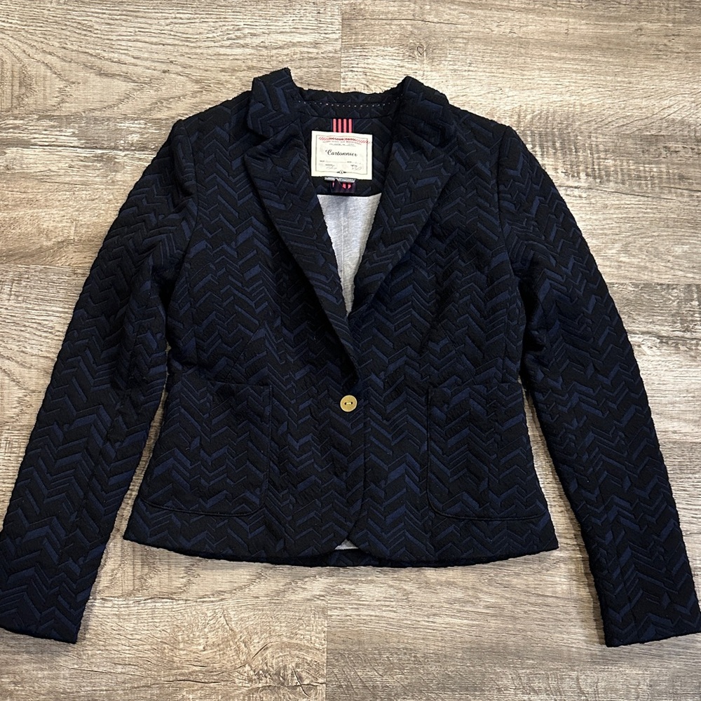 Anthropologie Women's Black & Navy Chevron‎ Knit Blazer Size 8